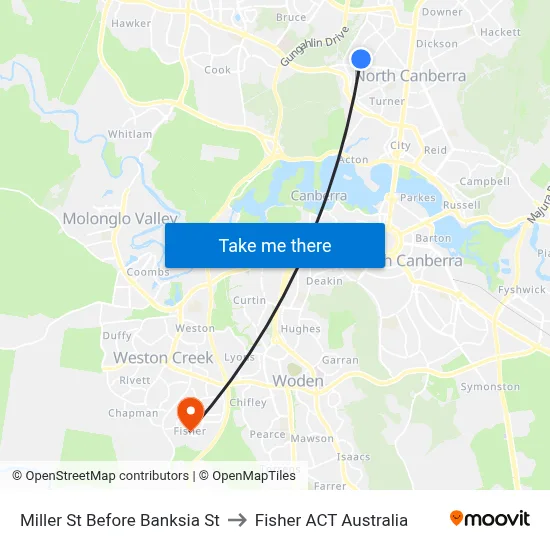 Miller St Before Banksia St to Fisher ACT Australia map