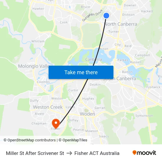 Miller St After Scrivener St to Fisher ACT Australia map