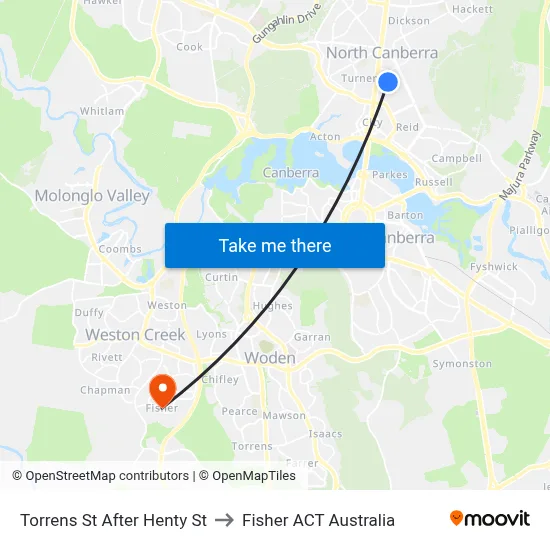 Torrens St After Henty St to Fisher ACT Australia map