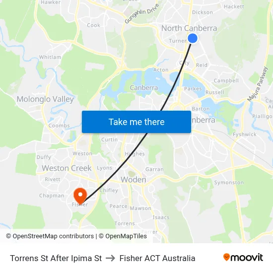 Torrens St After Ipima St to Fisher ACT Australia map