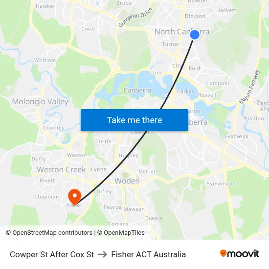 Cowper St After Cox St to Fisher ACT Australia map