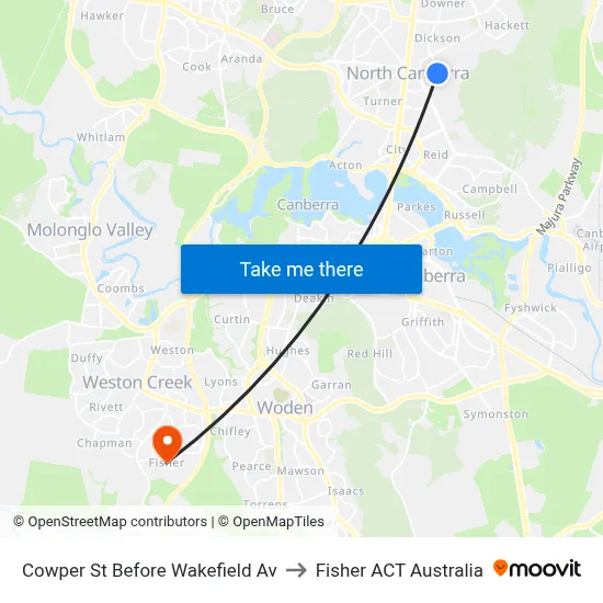 Cowper St Before Wakefield Av to Fisher ACT Australia map