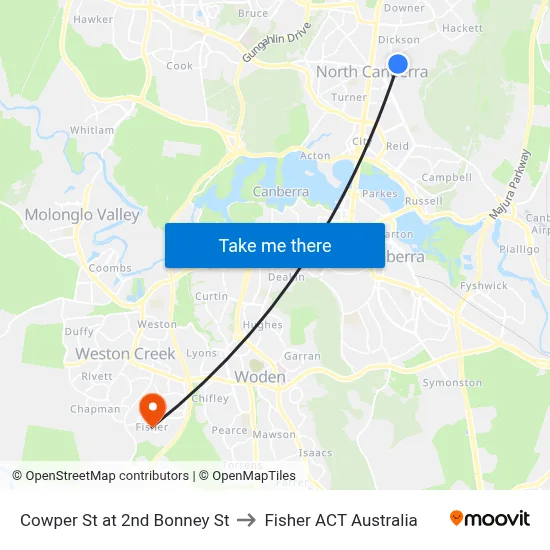 Cowper St at 2nd Bonney St to Fisher ACT Australia map