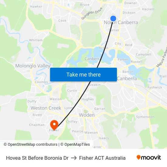 Hovea St Before Boronia Dr to Fisher ACT Australia map