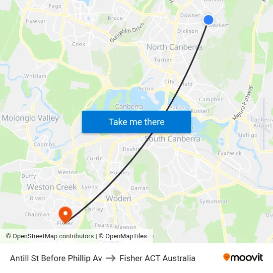 Antill St Before Phillip Av to Fisher ACT Australia map