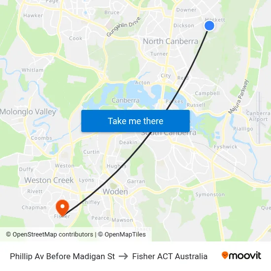 Phillip Av Before Madigan St to Fisher ACT Australia map