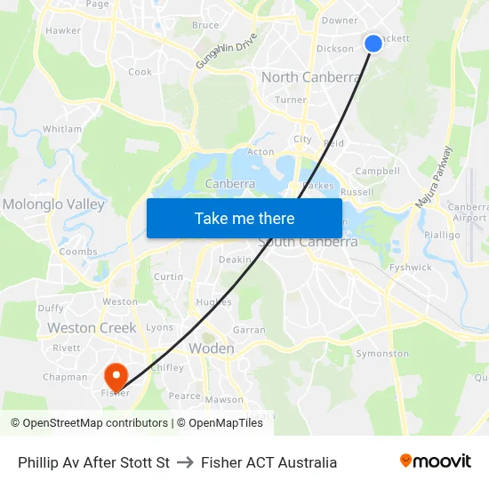 Phillip Av After Stott St to Fisher ACT Australia map
