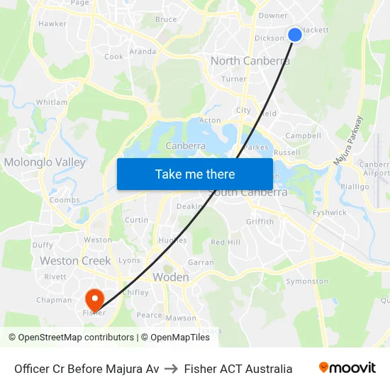 Officer Cr Before Majura Av to Fisher ACT Australia map