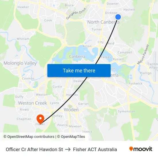 Officer Cr After Hawdon St to Fisher ACT Australia map