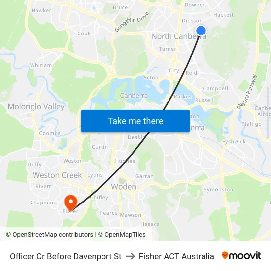 Officer Cr Before Davenport St to Fisher ACT Australia map