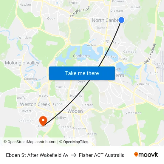 Ebden St After Wakefield Av to Fisher ACT Australia map