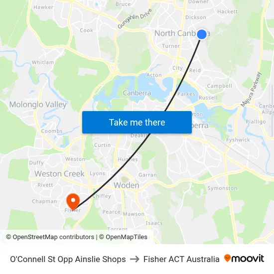 O'Connell St Opp Ainslie Shops to Fisher ACT Australia map