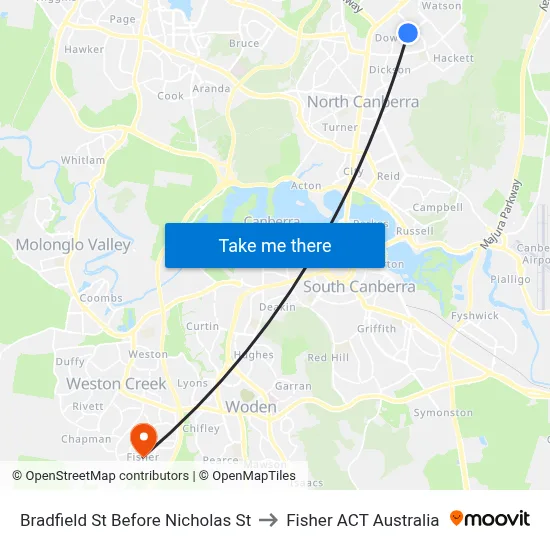 Bradfield St Before Nicholas St to Fisher ACT Australia map