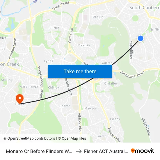 Monaro Cr Before Flinders Way to Fisher ACT Australia map