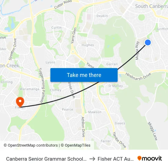Canberra Senior Grammar School Golden Gr to Fisher ACT Australia map