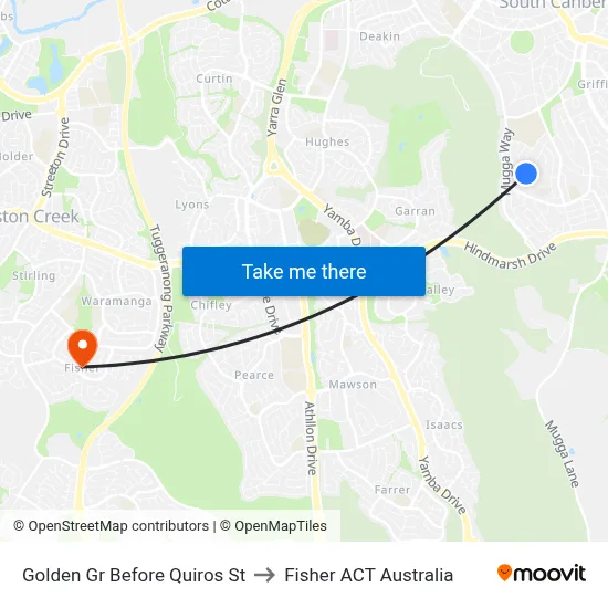 Golden Gr Before Quiros St to Fisher ACT Australia map