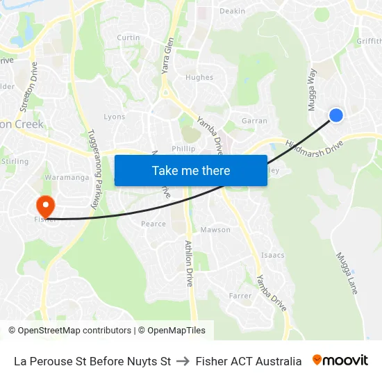 La Perouse St Before Nuyts St to Fisher ACT Australia map