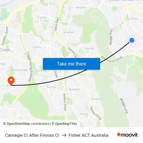 Carnegie Cr After Finniss Cr to Fisher ACT Australia map