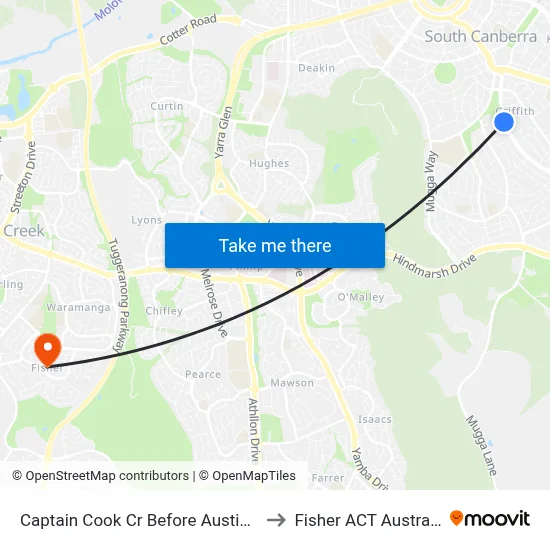 Captain Cook Cr Before Austin St to Fisher ACT Australia map