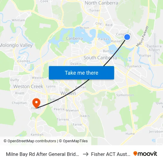 Milne Bay Rd After General Bridges Rd to Fisher ACT Australia map