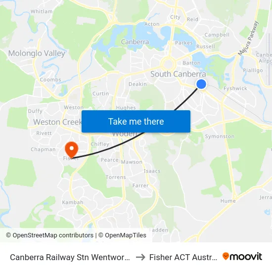 Canberra Railway Stn Wentworth Av to Fisher ACT Australia map