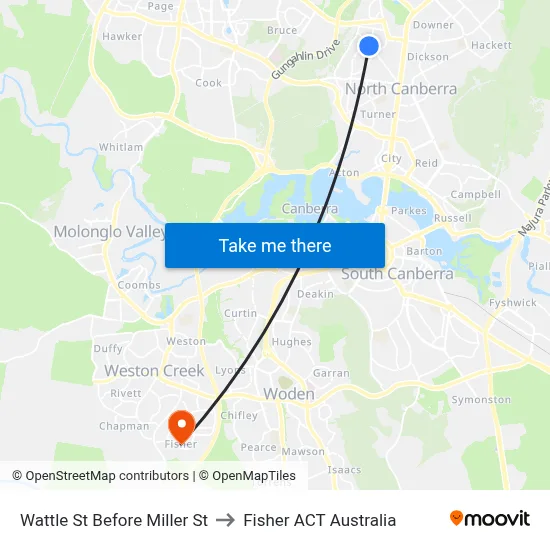 Wattle St Before Miller St to Fisher ACT Australia map