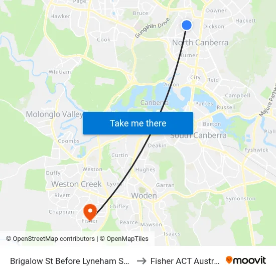 Brigalow St Before Lyneham Shops to Fisher ACT Australia map