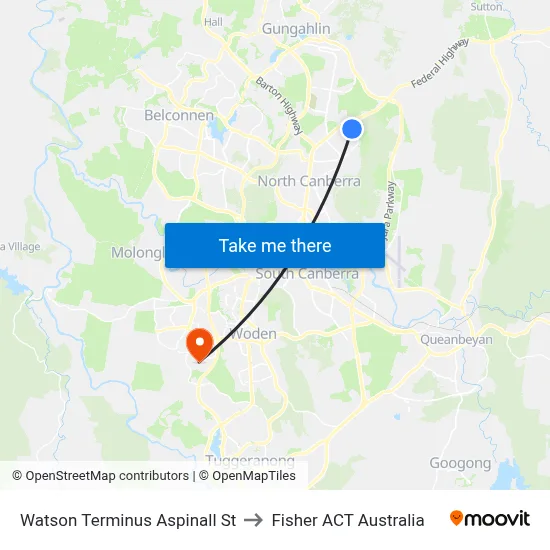 Watson Terminus Aspinall St to Fisher ACT Australia map