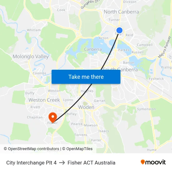 City Interchange Plt 4 to Fisher ACT Australia map