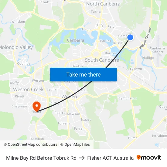 Milne Bay Rd Before Tobruk Rd to Fisher ACT Australia map