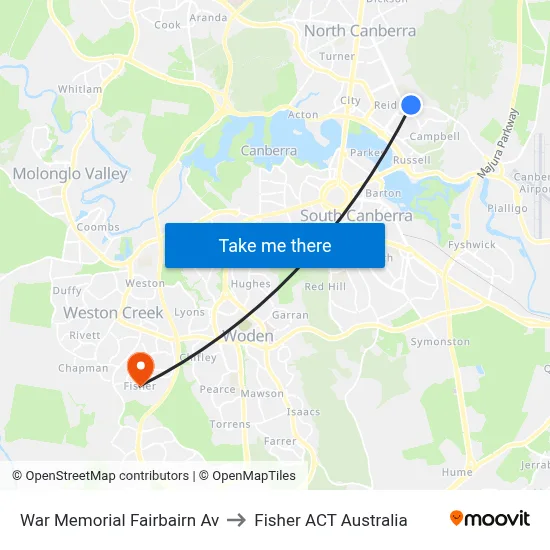 War Memorial Fairbairn Av to Fisher ACT Australia map