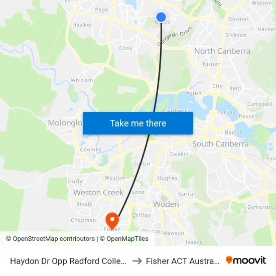 Haydon Dr Opp Radford College to Fisher ACT Australia map