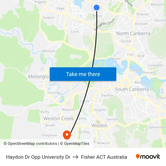 Haydon Dr Opp University Dr to Fisher ACT Australia map
