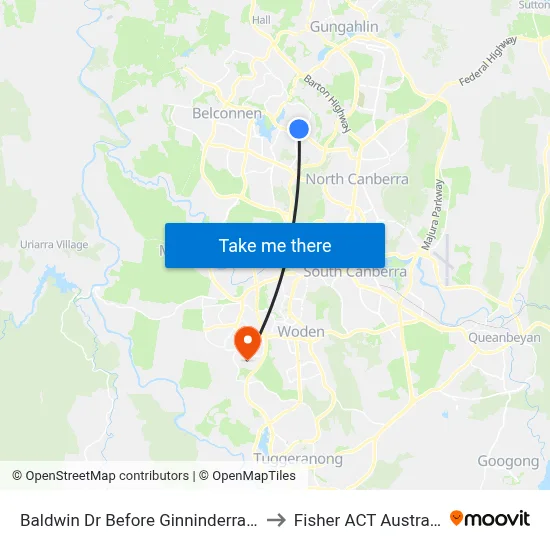 Baldwin Dr Before Ginninderra Dr to Fisher ACT Australia map