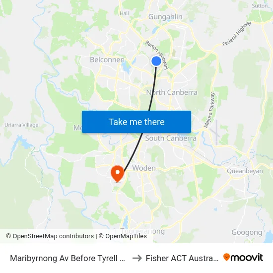Maribyrnong Av Before Tyrell Cct to Fisher ACT Australia map