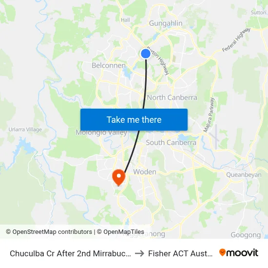 Chuculba Cr After 2nd Mirrabucca Cr to Fisher ACT Australia map