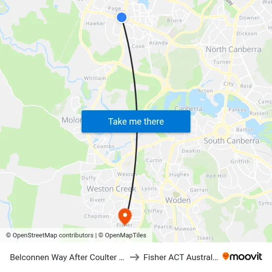 Belconnen Way After Coulter Dr to Fisher ACT Australia map