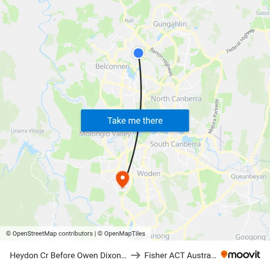 Heydon Cr Before Owen Dixon Dr to Fisher ACT Australia map