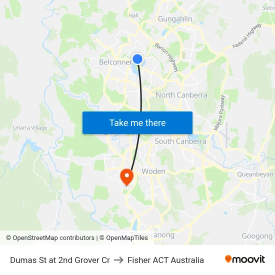 Dumas St at 2nd Grover Cr to Fisher ACT Australia map