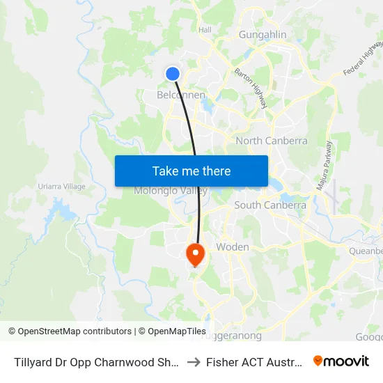 Tillyard Dr Opp Charnwood Shops to Fisher ACT Australia map