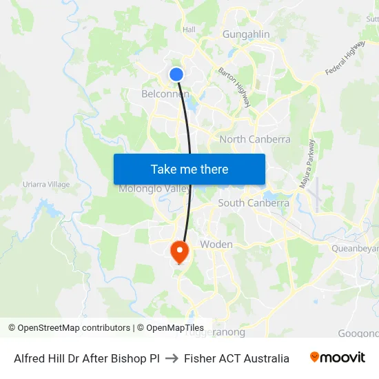 Alfred Hill Dr After Bishop Pl to Fisher ACT Australia map