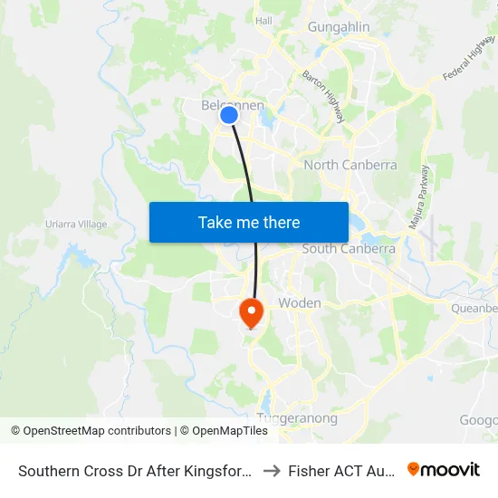 Southern Cross Dr After Kingsford Smith Dr to Fisher ACT Australia map