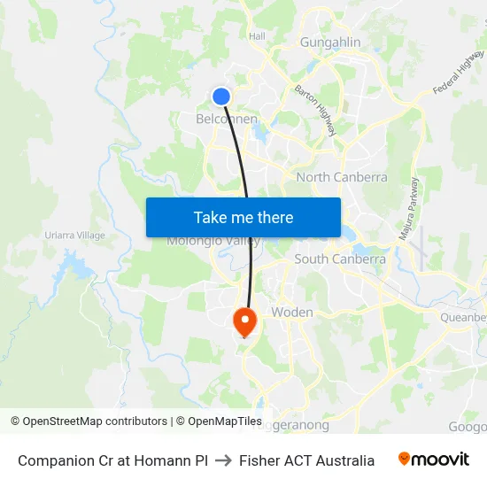 Companion Cr at Homann Pl to Fisher ACT Australia map