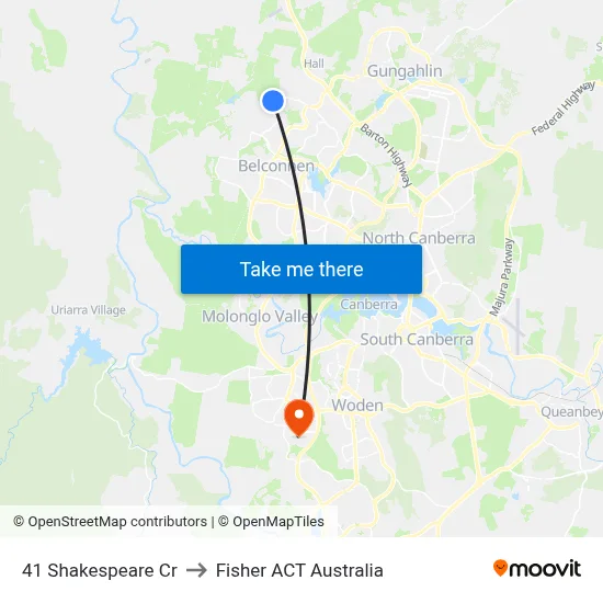 41 Shakespeare Cr to Fisher ACT Australia map