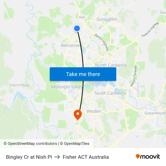 Bingley Cr at Nish Pl to Fisher ACT Australia map