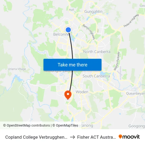 Copland College Verbrugghen St to Fisher ACT Australia map