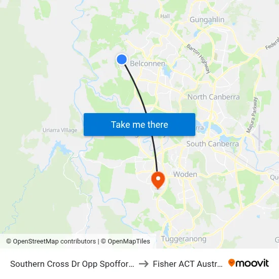 Southern Cross Dr Opp Spofforth St to Fisher ACT Australia map