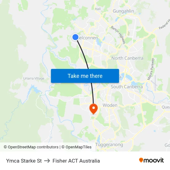 Ymca Starke St to Fisher ACT Australia map