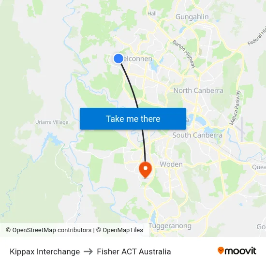 Kippax Interchange to Fisher ACT Australia map
