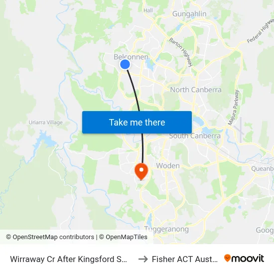 Wirraway Cr After Kingsford Smith Dr to Fisher ACT Australia map